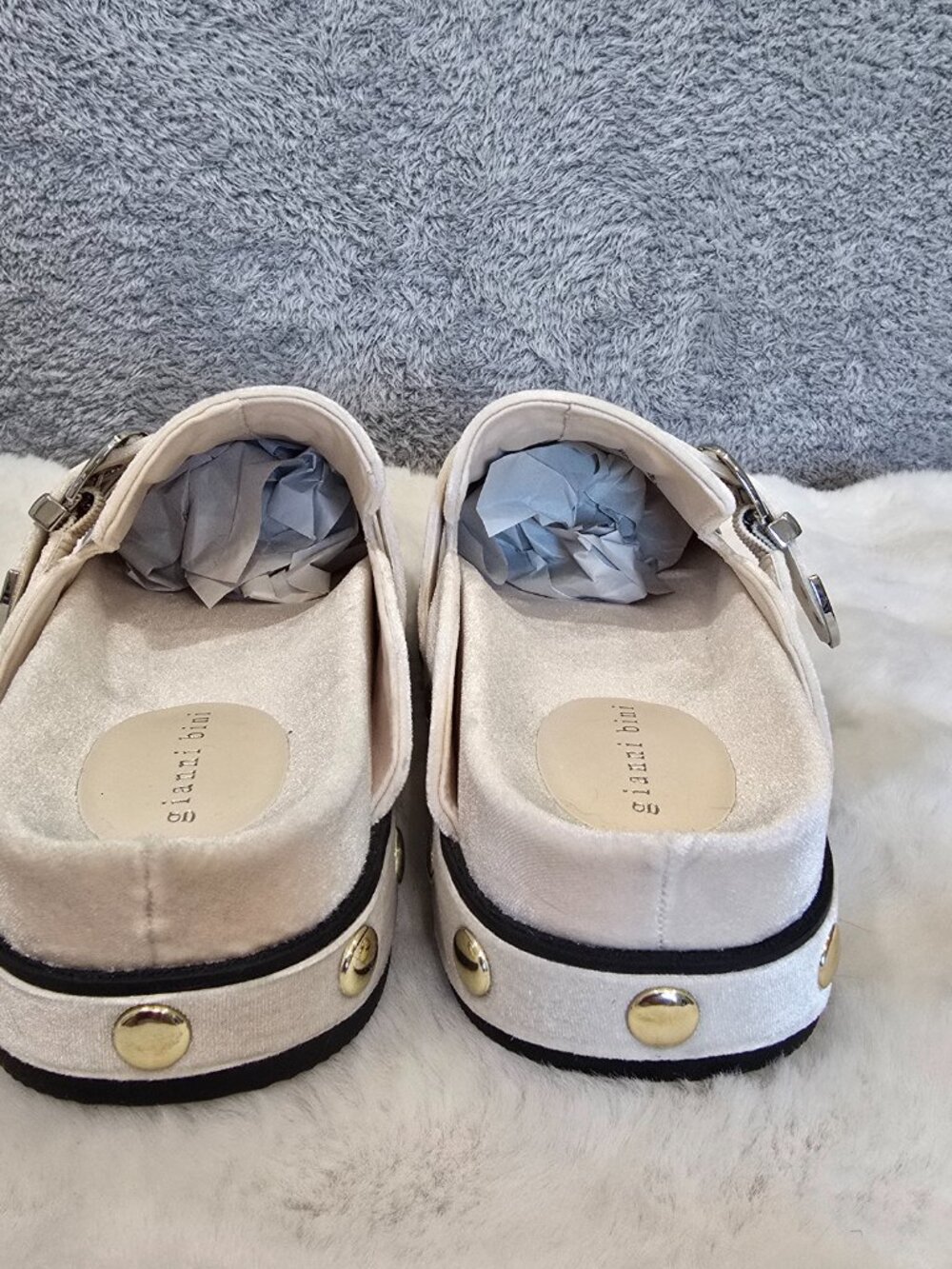 Gianni Bini Nude Slip-On Mules with Mixed Metal Studs - Picture 3 of 8